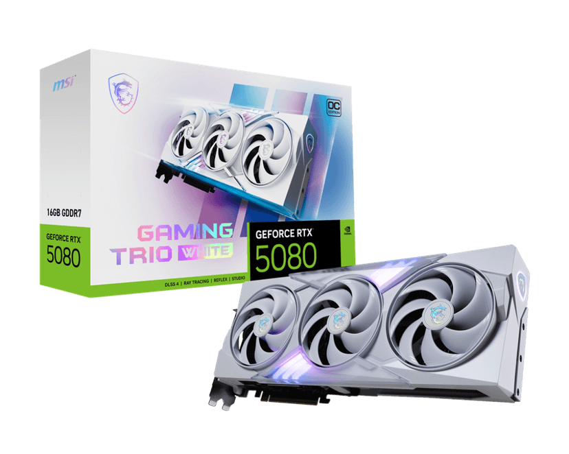MSI GeForce RTX 5080 Gaming Trio OC White 16GB GDDR7 PCI-Express Graphics Card - RTX%205080 graphics card from Overclockers