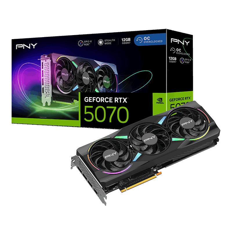 PNY GeForce RTX 5070 ARGB OC Triple Fan 12GB GDDR7 PCI-Express Graphics Card - NVIDIA RTX 5070 graphics card from Overclockers