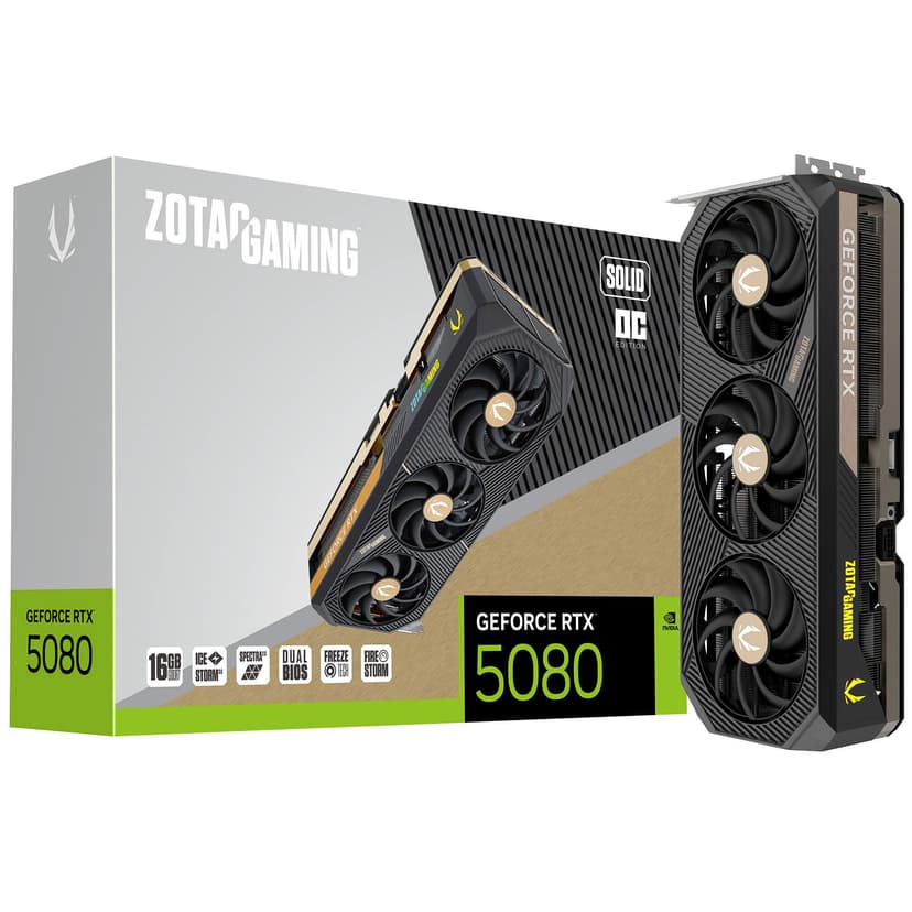 Zotac GeForce RTX 5080 Solid OC 16GB GDDR7 PCI-Express Graphics Card - RTX%205080 graphics card from Overclockers