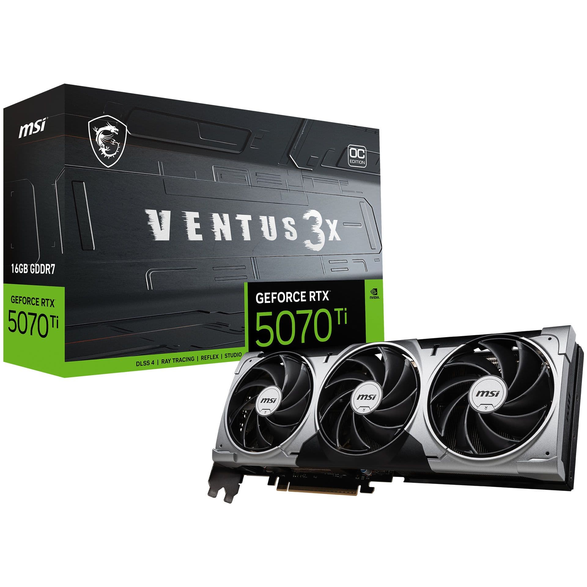 MSI GeForce RTX 5070 Ti Ventus 3X OC 16GB GDDR7 PCI-Express Graphics Card - rtx-5070-ti graphics card from Overclockers