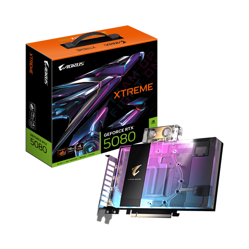 Gigabyte GeForce RTX 5080 Aorus Xtreme Waterforce WB 16GB GDDR7 PCI-Express Graphics Card - RTX%205080 graphics card from Overclockers