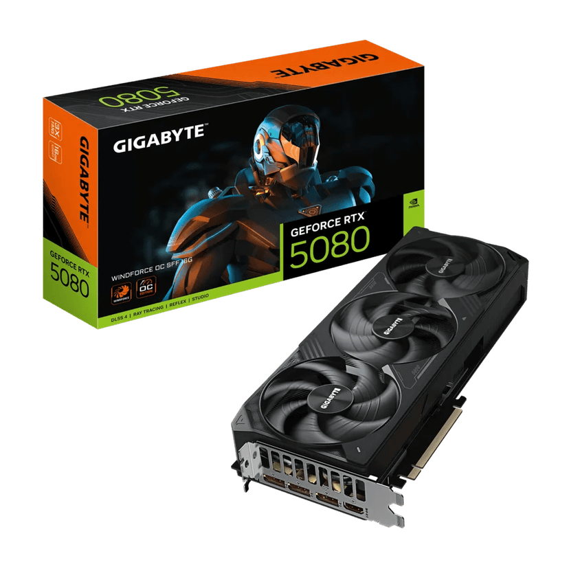 Gigabyte GeForce RTX 5080 Windforce OC SFF 16GB GDDR7 PCI-Express Graphics Card - RTX%205080 graphics card from Overclockers