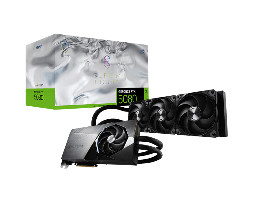 MSI GeForce RTX 5080 Suprim Liquid SOC 16GB GDDR7 PCI-Express Graphics Card - RTX%205080 graphics card from Overclockers