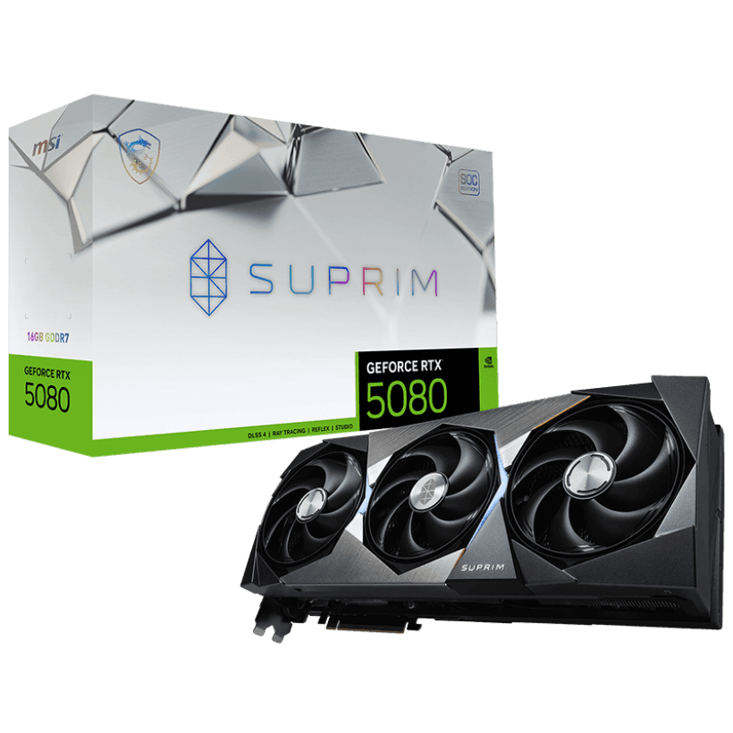MSI GeForce RTX 5080 Suprim SOC 16GB GDDR7 PCI-Express Graphics Card - RTX%205080 graphics card from Overclockers