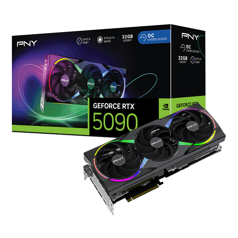 PNY GeForce RTX 5090 ARGB OC Triple Fan 32GB GDDR7 PCI-Express Graphics Card - RTX%205090 graphics card from Overclockers