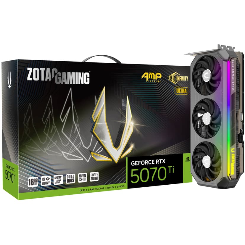 Zotac GeForce RTX 5070 Ti AMP Extreme INFINITY Ultra 16GB GDDR7 Graphics Card - RTX%205070%20TI graphics card from Overclockers