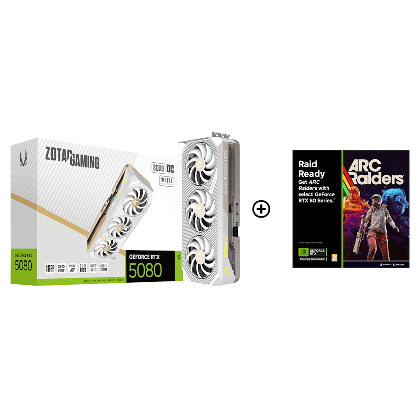 Zotac GeForce RTX 5080 Solid OC White 16GB GDDR7 PCI-Express Graphics Card - NVIDIA RTX 5080 graphics card from Overclockers