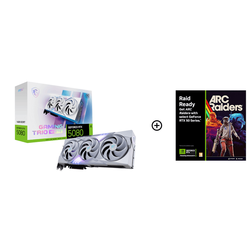 MSI GeForce RTX 5080 Gaming Trio OC White 16GB GDDR7 PCI-Express Graphics Card - NVIDIA RTX 5080 graphics card from Overclockers