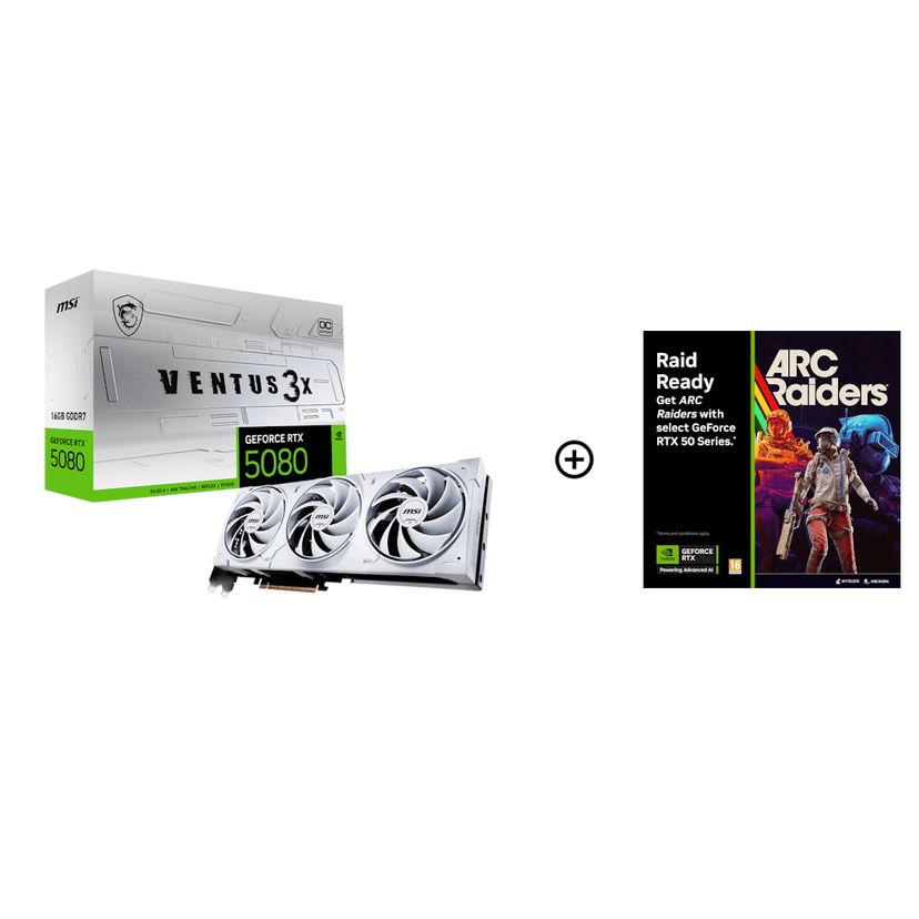 MSI GeForce RTX 5080 Ventus 3X OC White 16GB GDDR7 PCI-Express Graphics Card - NVIDIA RTX 5080 graphics card from Overclockers