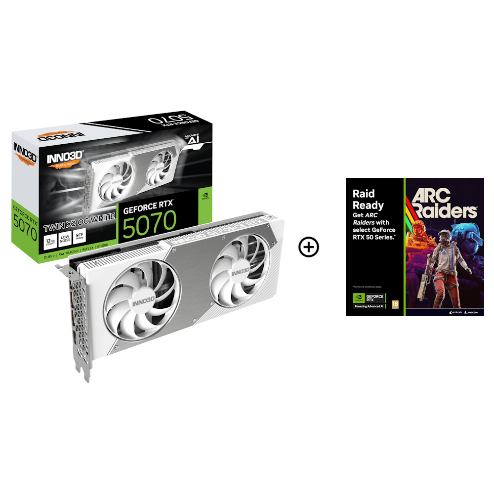 Inno3D GeForce RTX 5070 Twin X2 OC 12GB GDDR7 PCI-Express Graphics Card - White