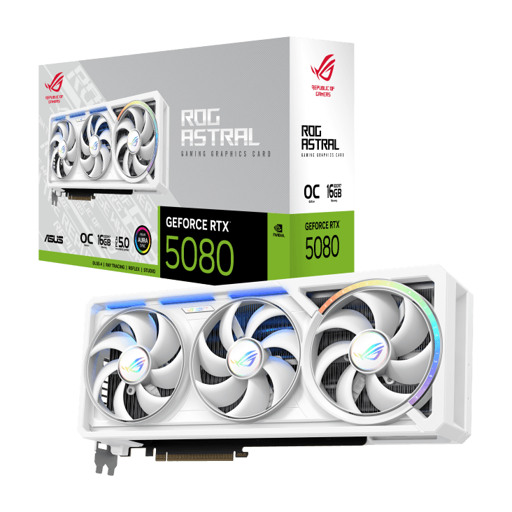 ASUS ROG Astral NVIDIA GeForce RTX 5080 16GB GDDR7 OC Edition Graphics Card - White - 90YV0LV4-M0NA00