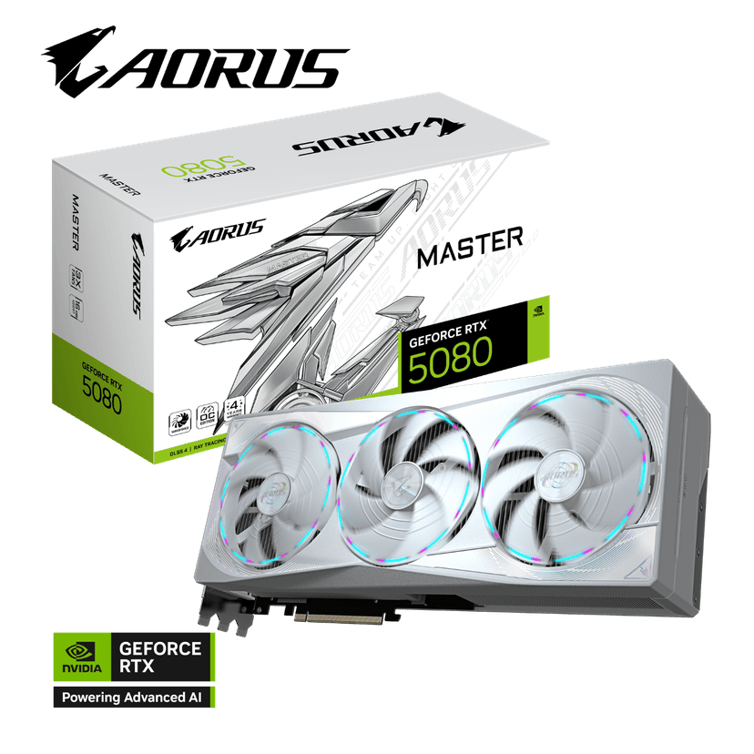 Gigabyte AORUS GeForce RTX 5080 MASTER ICE 16G GDDR7 Graphics Card - White - GV-N5080AORUSM ICE-16GD - RTX%205080 graphics card from Awd-it