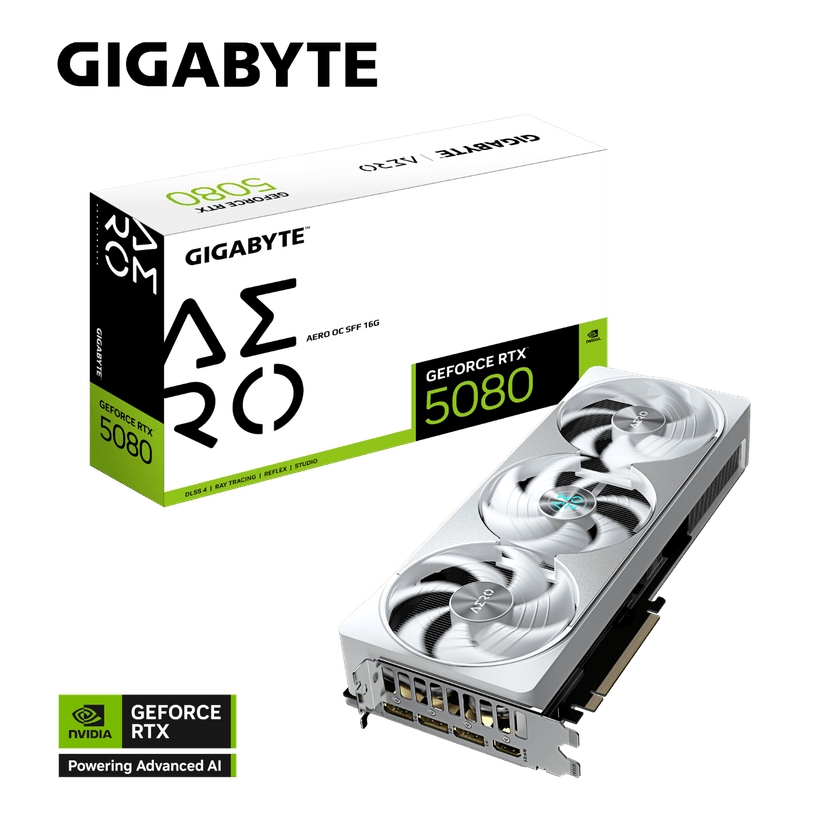 Gigabyte GeForce RTX 5080 AERO OC SFF 16G GDDR7 Graphics Card - White - GV-N5080AERO OC-16GD - RTX%205080 graphics card from Awd-it