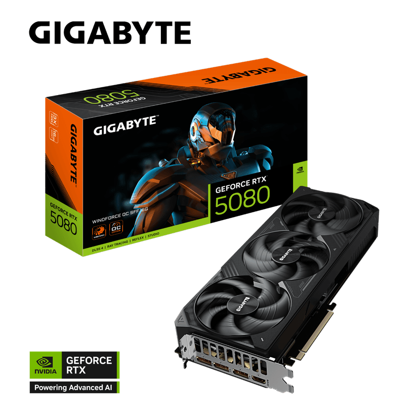 Gigabyte GeForce RTX 5080 WINDFORCE OC SFF 16G GDDR7 Graphics Card - GV-N5080WF3OC-16GD - RTX%205080 graphics card from Awd-it
