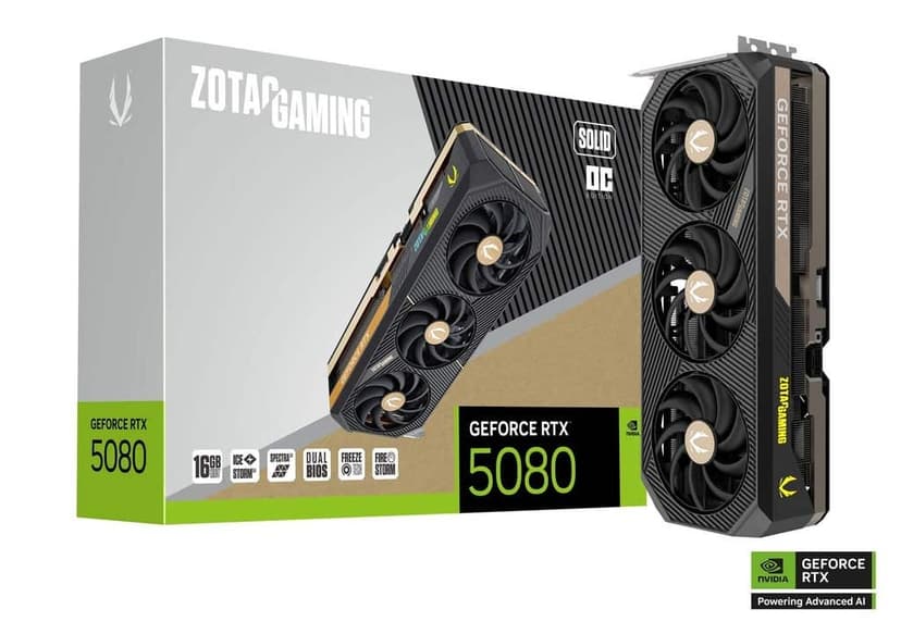ZOTAC GAMING GeForce RTX 5080 SOLID CORE OC 16GB GDDR7 Graphics Card - ZT-B50800J2-10P - RTX%205080 graphics card from Awd-it