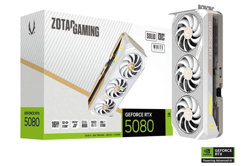 ZOTAC GAMING GeForce RTX 5080 SOLID OC WHITE ED 16GB GDDR7 Graphics Card - ZT-B50800Q-10P - RTX%205080 graphics card from Awd-it